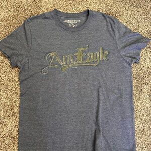 American Eagle Outfitters Heather Navy Graphic Logo Tee